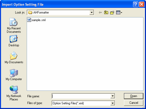 Import Option Setting Dialog
