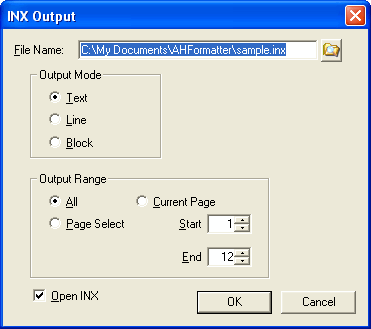 INX Output Dialog