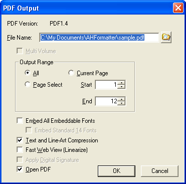 PDF Output Dialog