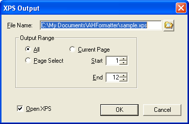 XPS Output Dialog